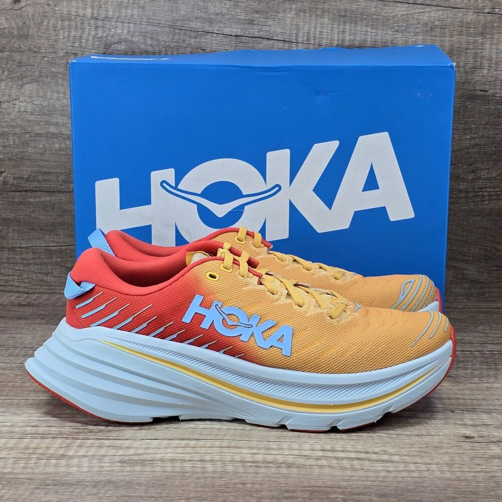 Hoka One One Bondi X Men's Size 9.5D Fiesta Amber Yellow Running Shoes NEW W BOX